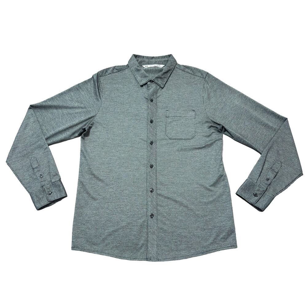 TravisMathew Men’s Long Sleeve Button Down Shirt – Medium – Gray Micro Check